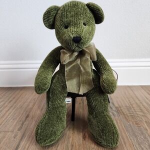 VTG PIER 1 Imports Teddy Bear Green Brushed Corduroy Plush Stuffed Animal 16"